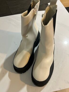 Wild Pair Cream Ankle Boots with Black Platform Sole